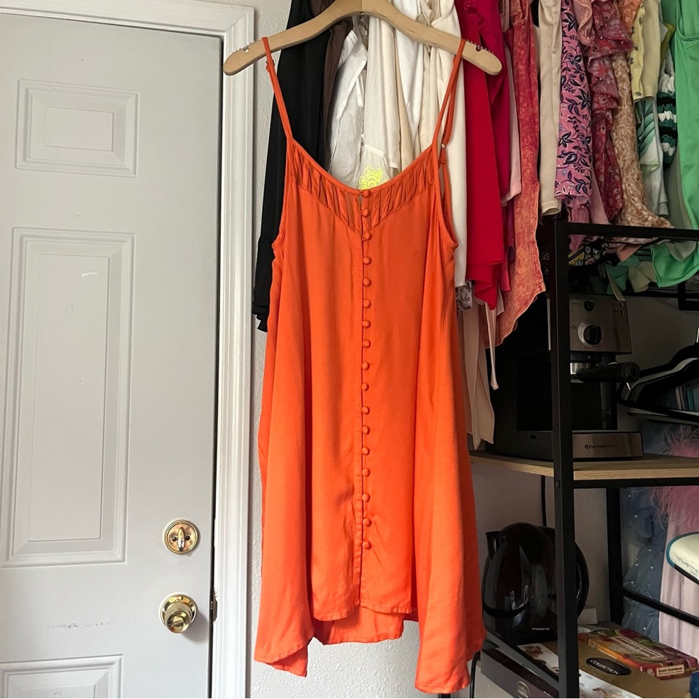 BIRD & KITE orange sleeveless draped shark bite lattice cutout detail sleeveless